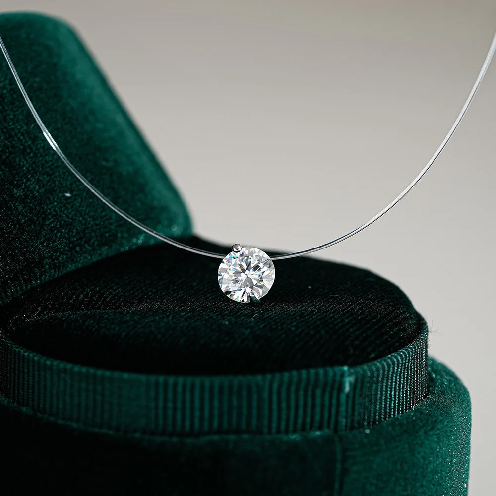 D VVS1 2 Pendant Necklace For Women 925 Sterling Silver Transparent Fishing Line Chain Party Fine Jewelry GRA 250512