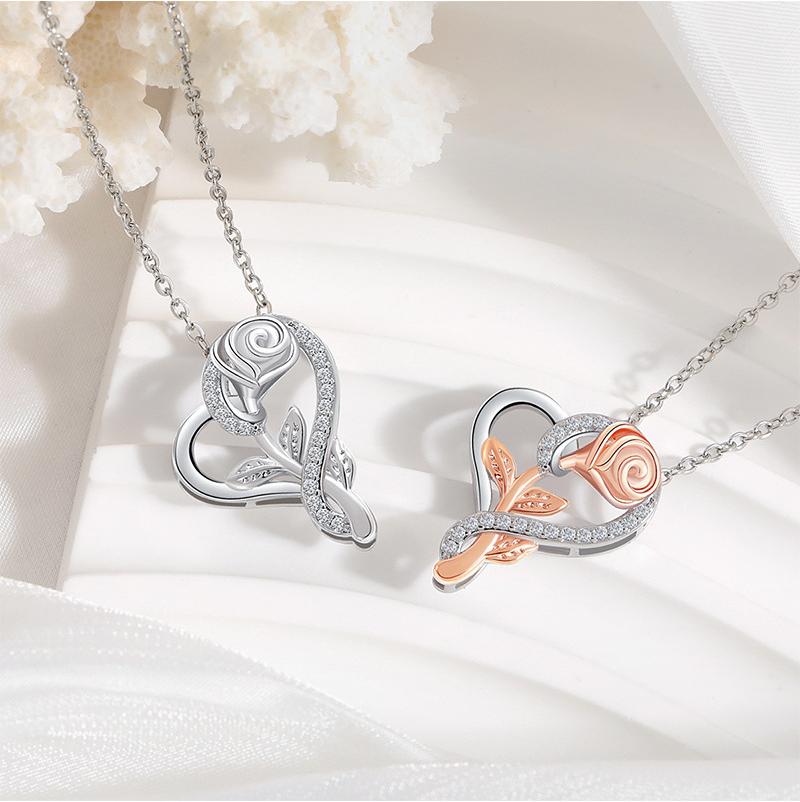 Gold-Plated Pendant Necklace, New Diamond Rose Heart Design, Valentine's Day Gift