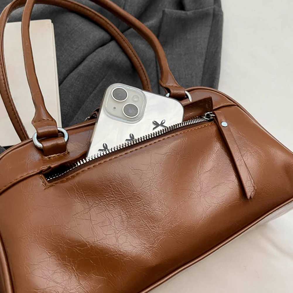 Shoulder Bag for Women Multi Pocket Retro Handbag PU Leather Zipper Solid Satchel Bag for Work TravelW250512