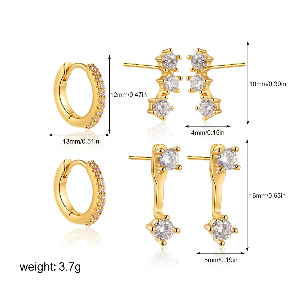 3 Pair/set Stackable Ear Piercing Dainty Cubic Zircon Cartilage Huggie Hoop Earrings for Women Fashion Jewelry Pendientes 250512
