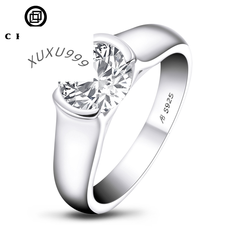 Chasau Fine Jewelry Women Men 2.0ct 2 Ct 8mm Center Stone Solitaire Moissanite 925 Sterling Silver Wedding Engagement Ring