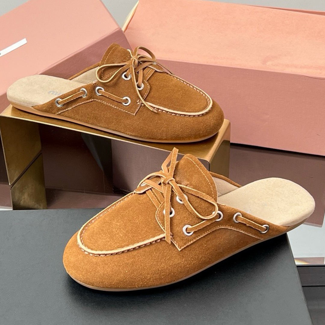 Faded suede mules 5D455E Laced upper Rubber sole The iconic boat shoe ladies slippers Suede leather slippers loafer womens Bean Shoes