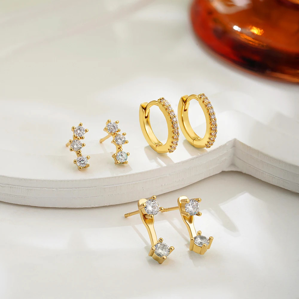 3 Pair/set Stackable Ear Piercing Dainty Cubic Zircon Cartilage Huggie Hoop Earrings for Women Fashion Jewelry Pendientes 250512