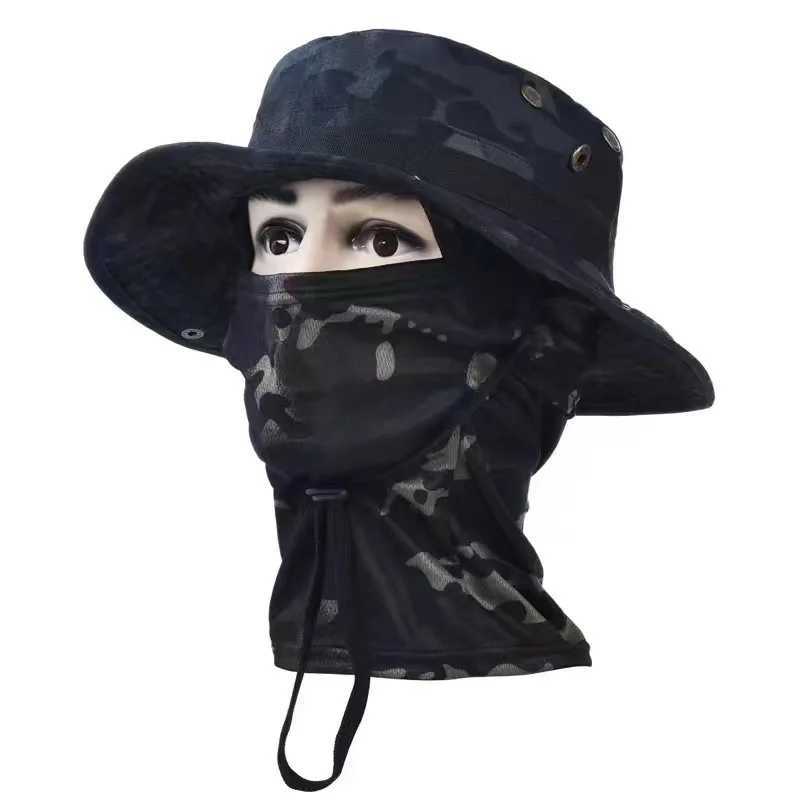 Tactical Balaclava Fishing Cap Full Face Mask Set Men Summer Snapback Sun Hat Outdoor Hunting Camouflage BalaclavaW250512
