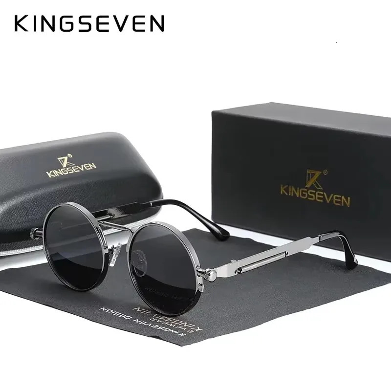 KINGSEVEN High Quality Gothic Steampunk Sunglasses Polarized Men Women ner Vintage Round Metal Frame Sun Glasses 250512