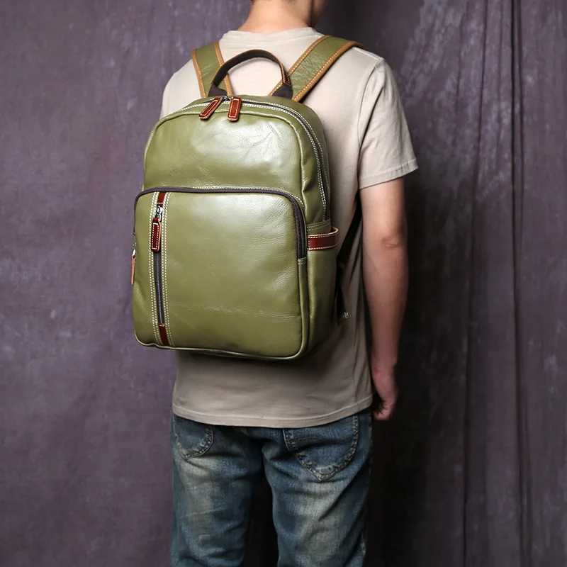 Genuine Leather Backpack For Men Casual College Style Book Cover Layered Cowhide Simple And Fashionable 15 inch Laptop Bag Z250512-1