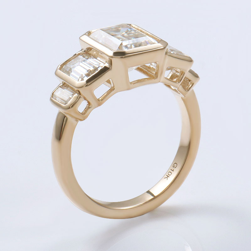 Fine Jewelry Rings Wholesale Solid 10K Yellow Real Gold GRA Certified Emerald Cut 6*8MM VVS Moissanite Diamond Unique Rings