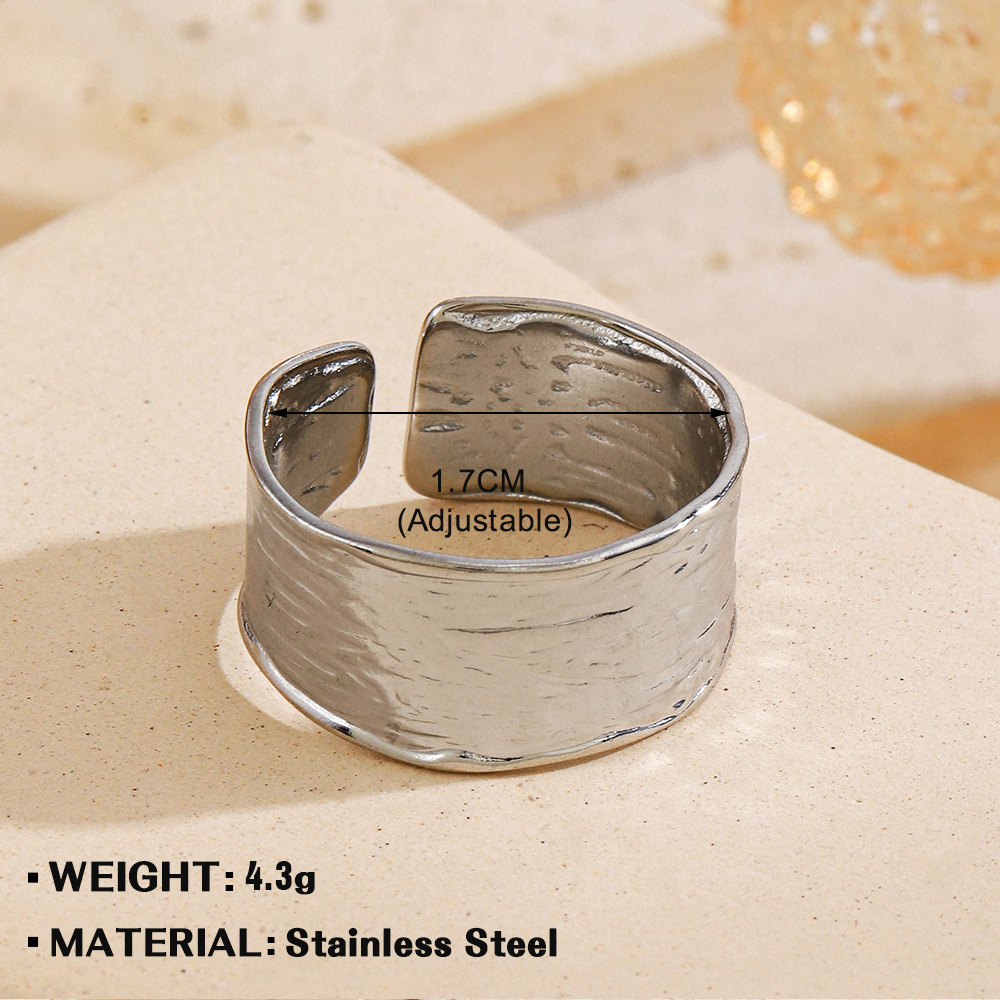 Ins style wide face geometric opening adjustable gold-plated stainless steel women's French ring