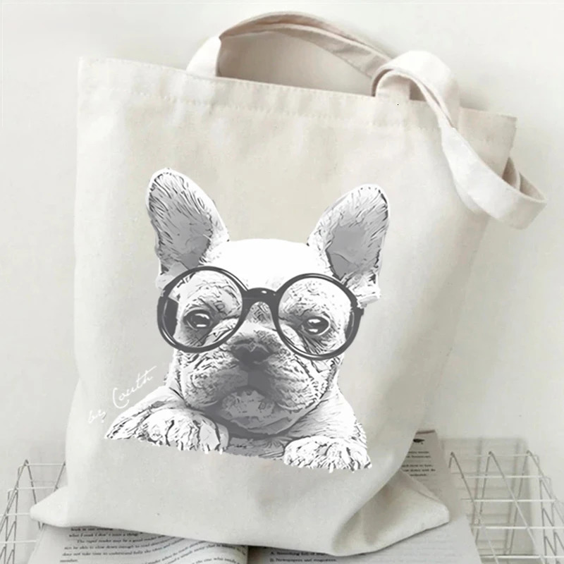 French Bulldog Heart Printed Womens Handbag with Animal Lover n Canvas Shopping Bag Reusable Shoulder 250428