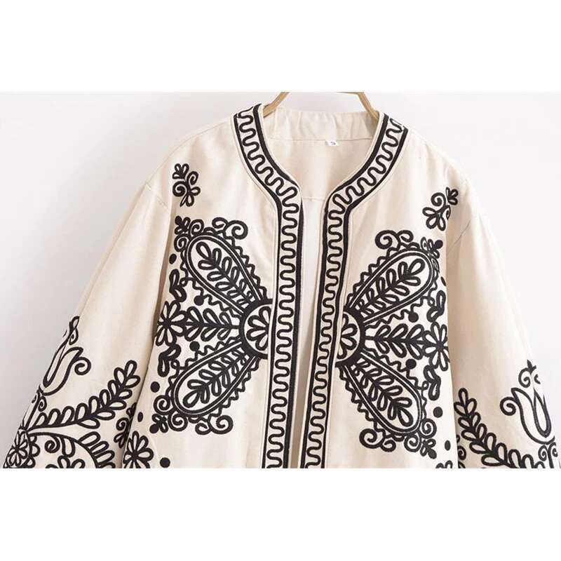 TRAF Autumn Jackets New Chic Embroidery Elegant Young Women's Coat Fashion Street Joker Holiday Jacket