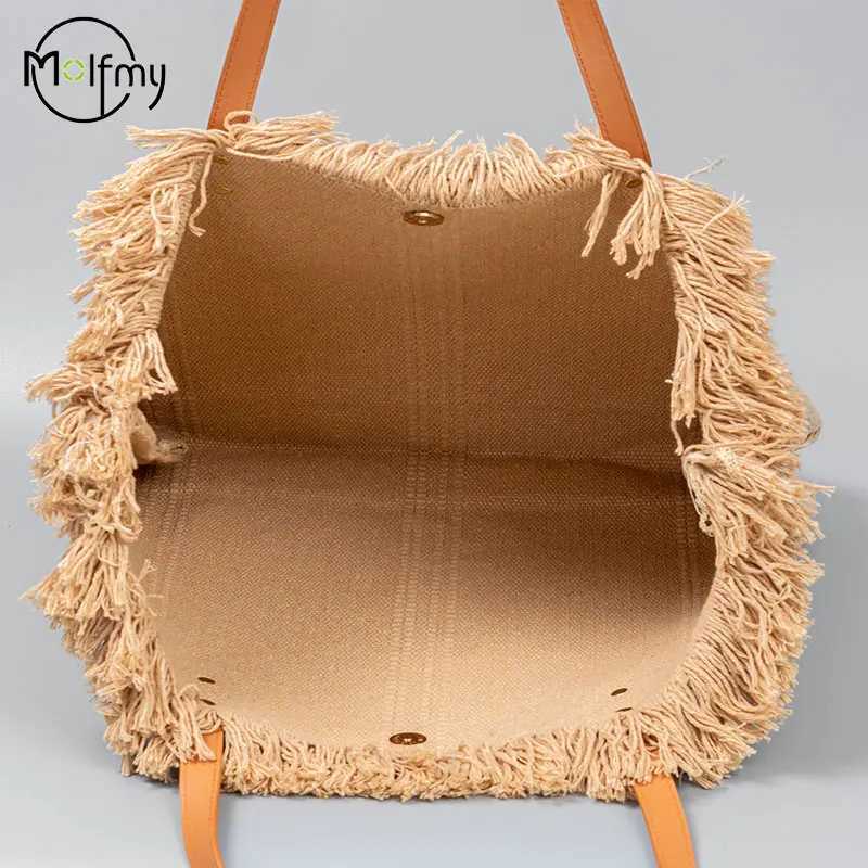 Summer Bags For Beach Tassel Canvas Design Tote Bag Large Capacity Women Handbag Commuter Shoulder Handbag Bags For WomenW250512
