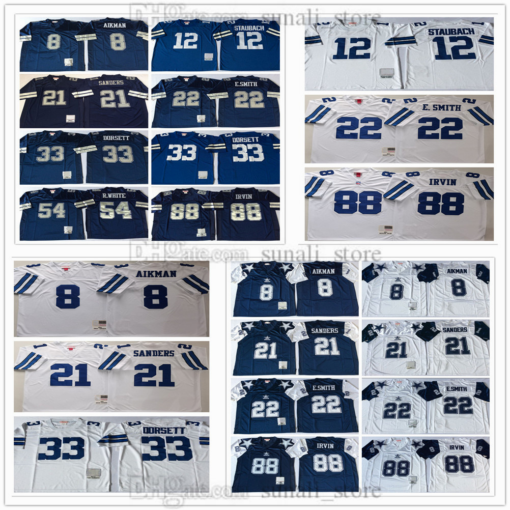 Men's Retro Football Jerseys 8 Troy Aikman 12 Roger Staubach 21 Deion Sanders 22 Emmitt Smith 33 Tony Dorsett 88 Michael Irvin 54 R.White Vintage All Stitched