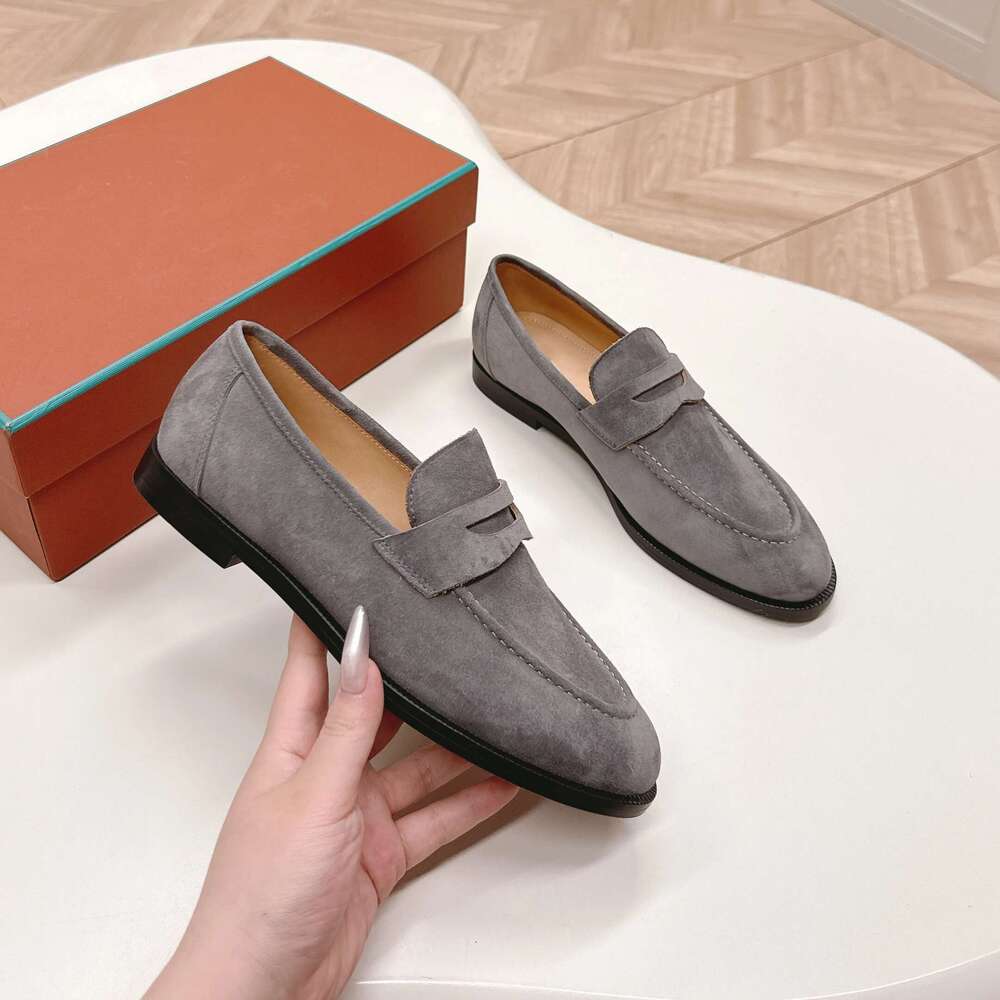Women Size34-46 Genuine Leather Couple Flats Natural Cow Suede Loafers Low Heels Retro Designer Shoes Zapatillas De Mujer