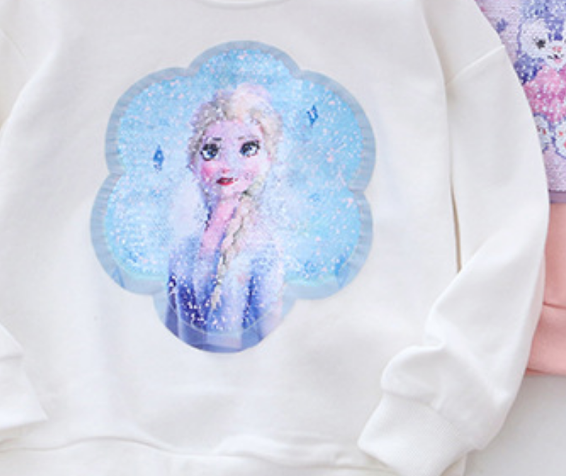 DISNEY Frozen Elsa princess Kids designer clothes Children's autumn clothes girls' double-sided color-changing sequins clothes.