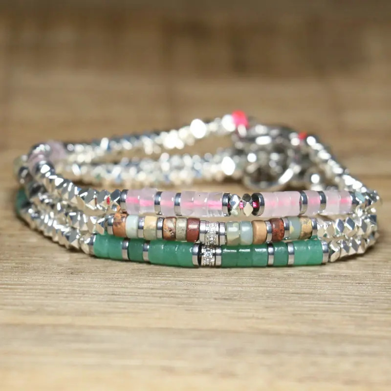1 Pc Minimalist OT Clasp Stainless Steel Bracelet Natural Stone Handmade Production Picasso Hematite Women Jewelry 250512