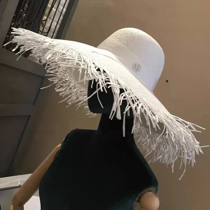 Summer Widebrimmed Solid Color Sun Hats Ladies Fashion Outdoor UV Protection UPF Straw Hat Seaside Holiday Panama Beach 250512