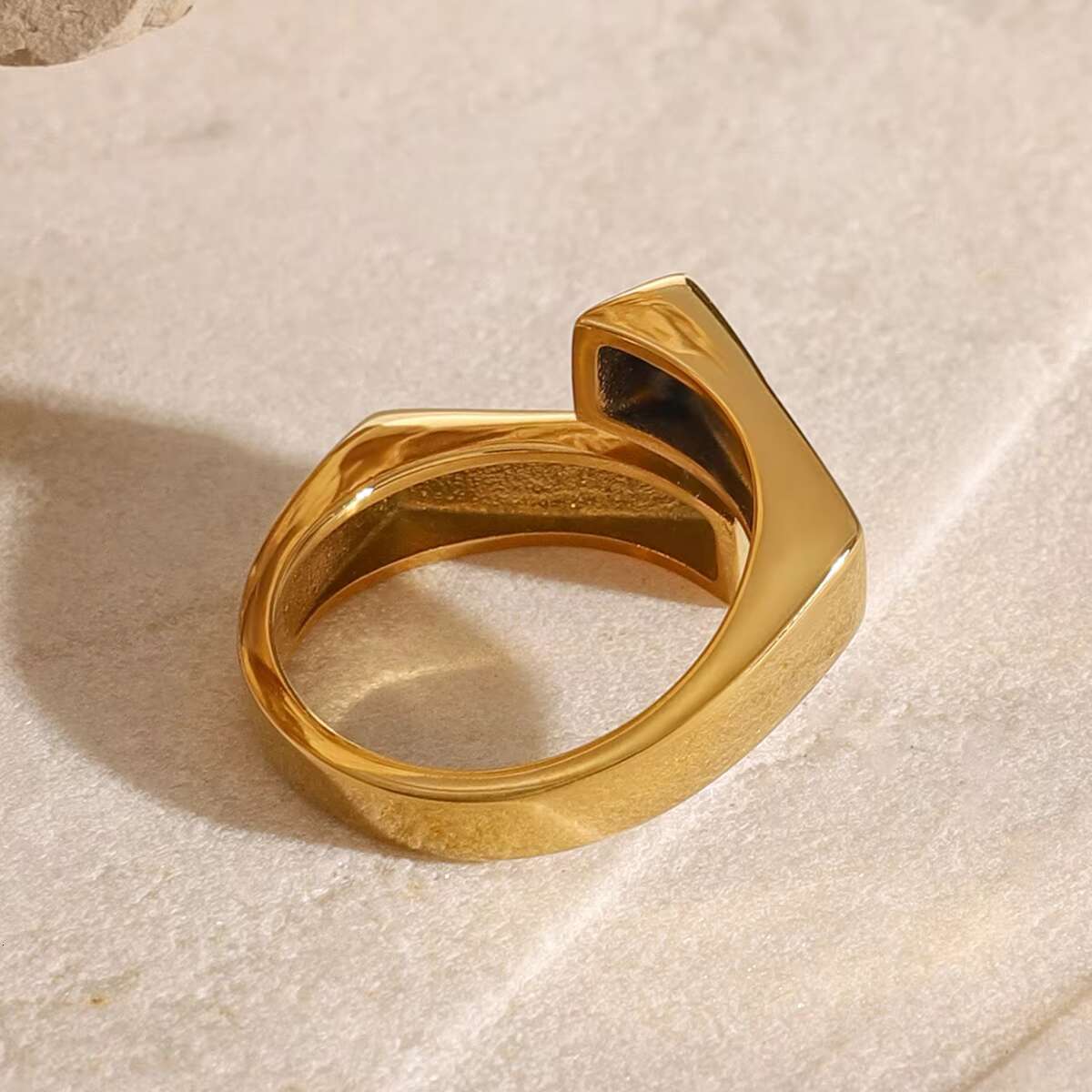 Minimalist Jewelry Stainless Steel Rectangle Ring Fine Jewelry Rings 18K Gold Plated Statement Square Open Rings for Women