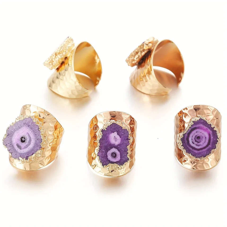 Natural Stone Ring Irregular Shape Agates Crystal Resizable Rings for Women Men Fashion Charm Jewelry Gift Cluster Winding 250512