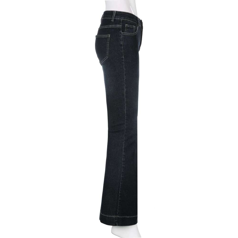 Rockmore Vintage Flare Jeans Women Low Rise Fashion Washed Jean Pants Y2K Aesthetic High Street Denim Trousers Korean Casual New