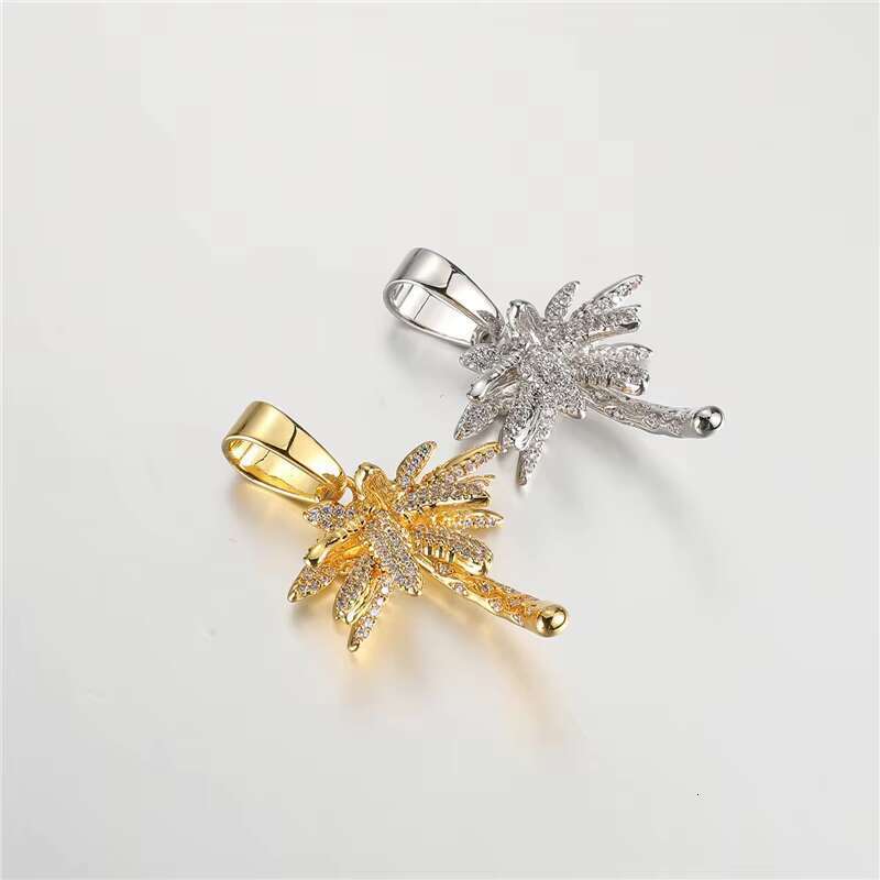 Miami Palm Tree Brass Pendant, Zirconia Gold/Sier Options | Fashionable Hip Hop Jewelry