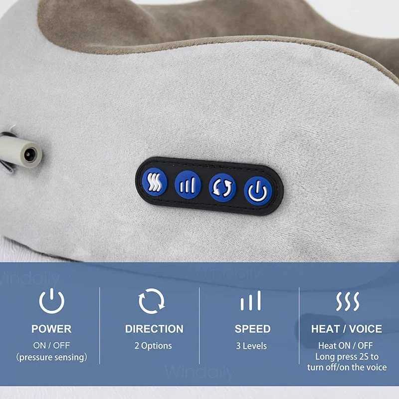 Electric Neck Massager With Heat Vibration 3D Kneading Shiatsu Massage U Shaped Pillow For Shoulder Cervical Pain Relief FatigueW250512