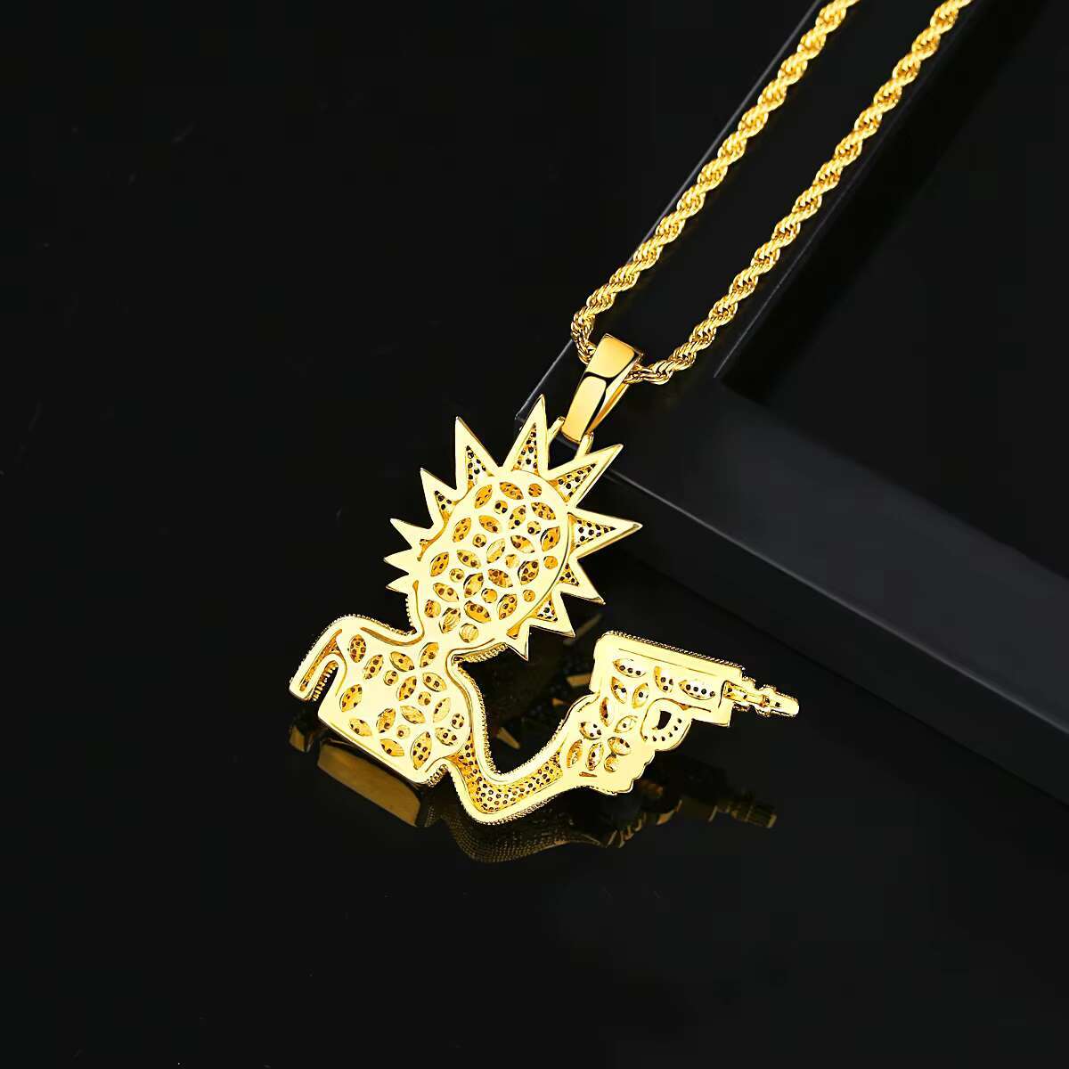 JINSE Mena Gun Hip Hop Jewelry Pendant Iced Out Bling Two Tone Man Chain Necklace