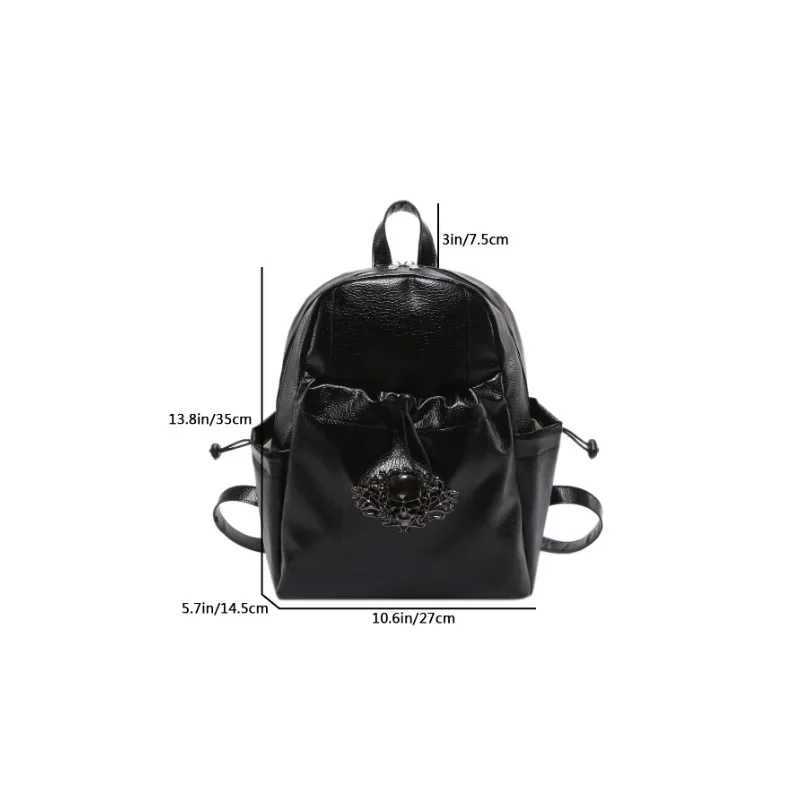 Womens Trendy Personality Punk Style Soft PU Leather Backpack with Metal Skull Decoration Daily Use Small Backpacks for Women Z250512