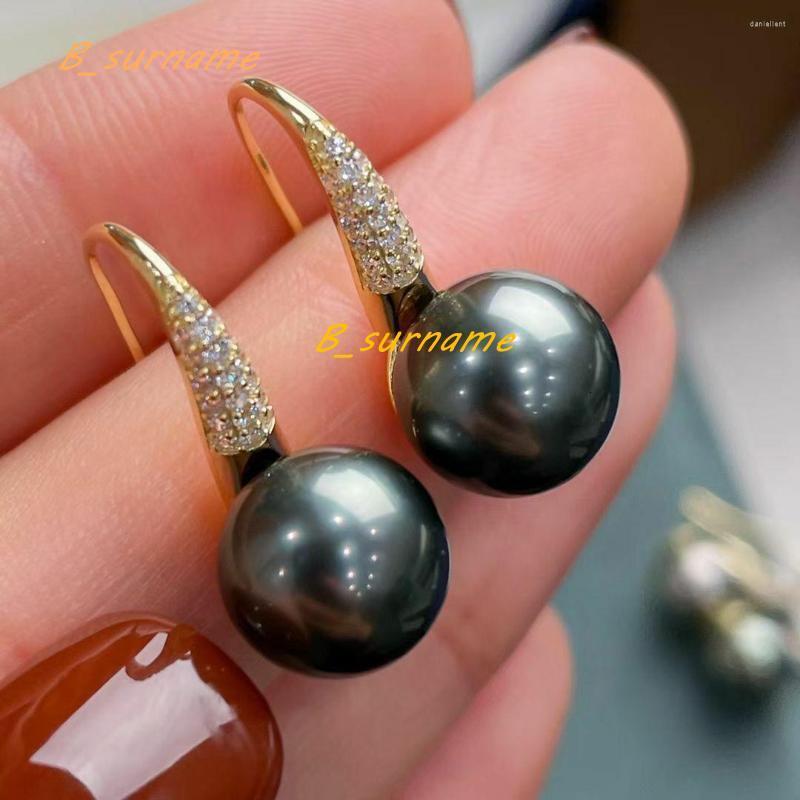 Stud Earrings Stunning 8-9mm Tahitian Round Black Green Pearl Earring 925s