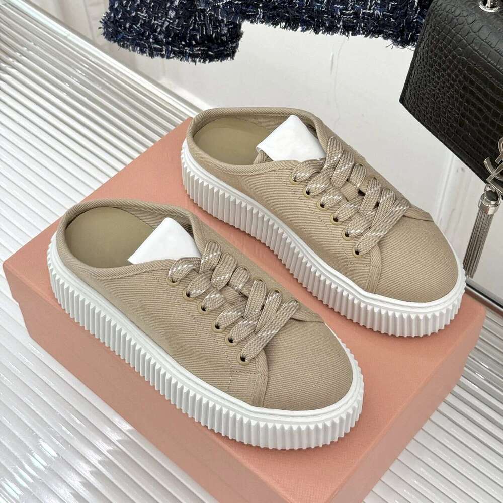 New Women Canvas Sneakers Flat Platform Sports Round Toes Flats Lace Up Solid Colors Designer Shoes Zapatillas De Mujer