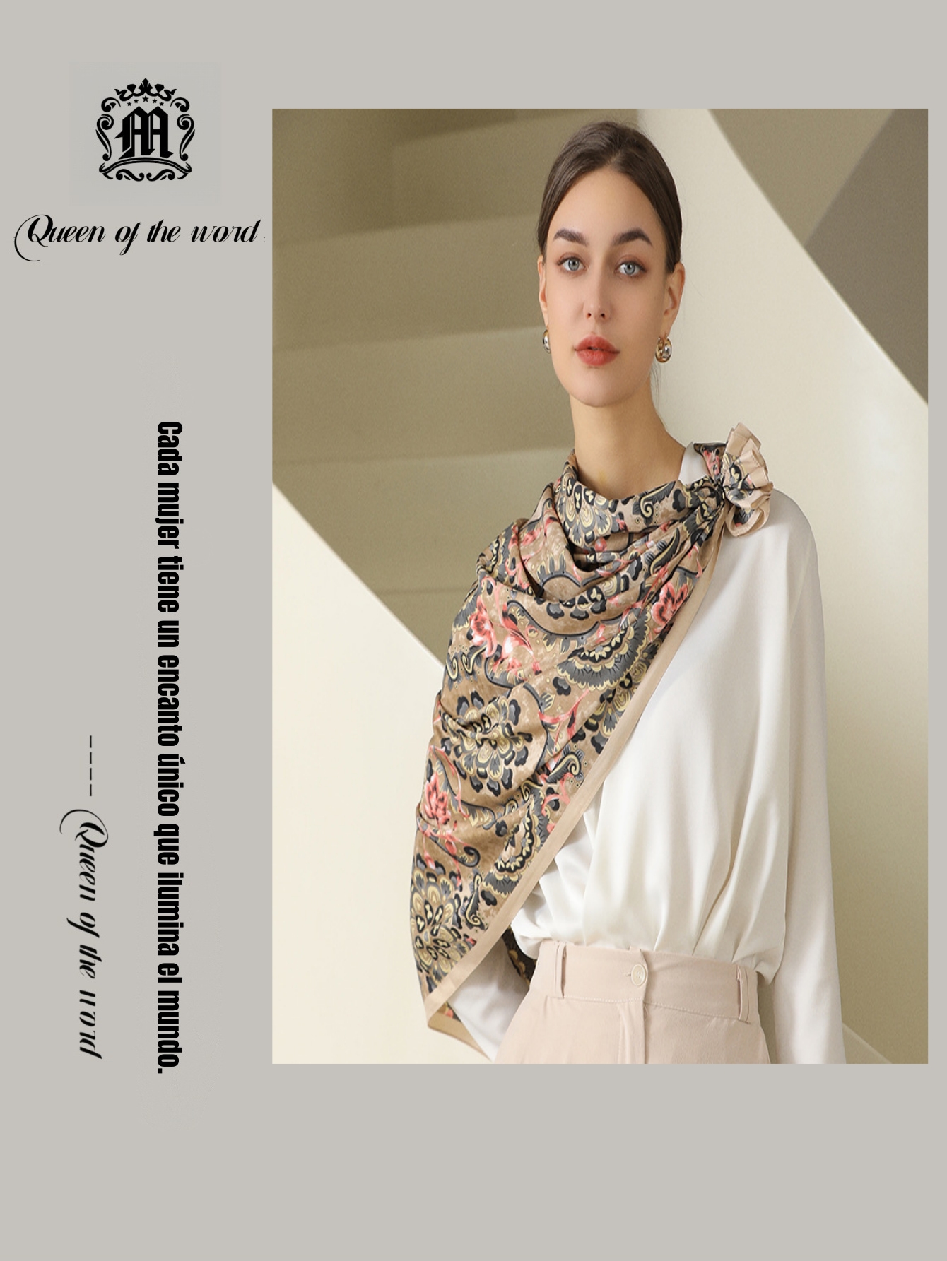queen of the word 2 Temperamental and versatile floral print scarf Simulated silk scarf Versatile printed scarf