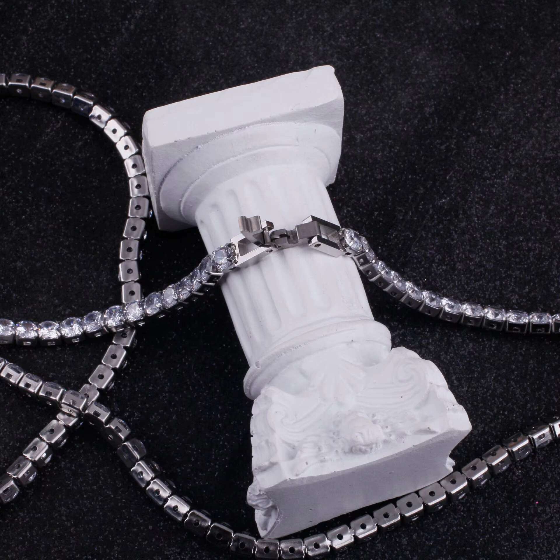 Hip Hop Cubic Zirconia Tennis Chain Necklace Stainless Steel Iced Out Diamond Chain Men Womens Bling Water Proof Jewelry