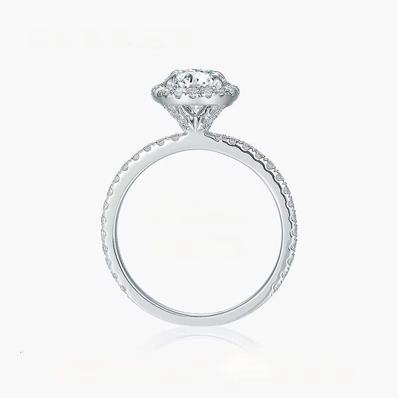 Hot Selling Fine Jewelry Round Cut Halo Moissanite Rings 925 Sterling Silver Rings Luxury Wedding Engagement Ring for Women