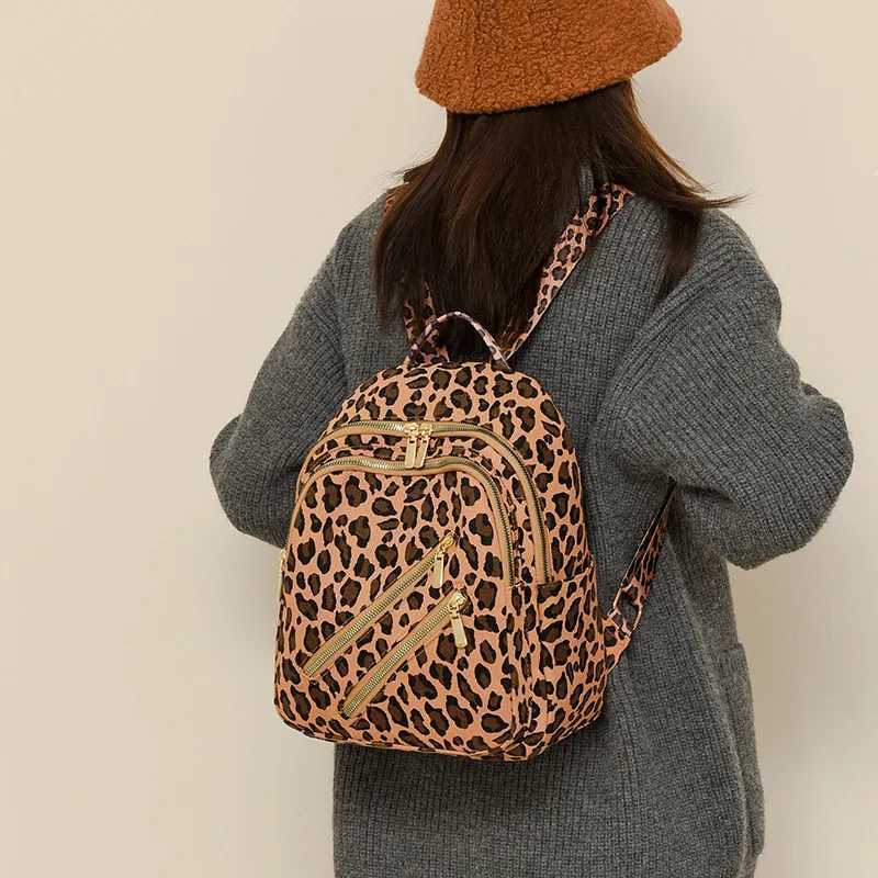 Bohemian Fashionable Casual Leopard Small Backpack for Women Multi Compartments Elegant Portable Ladies Bag for Autumn Winter Z250512