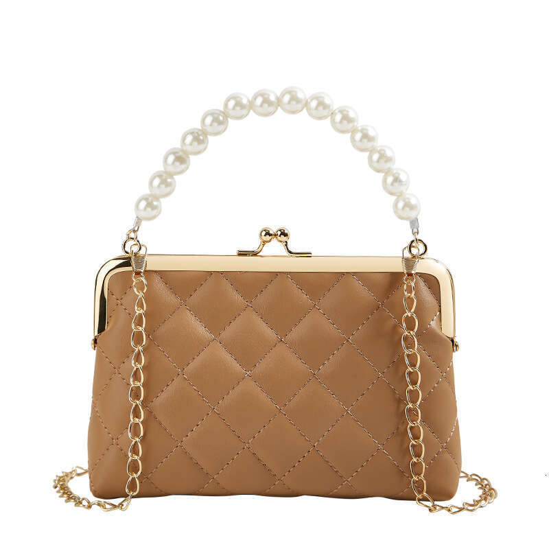 Embroidered Pearl 2023 Ladies Handbag Fashionable Women's Bag Diamond Grid