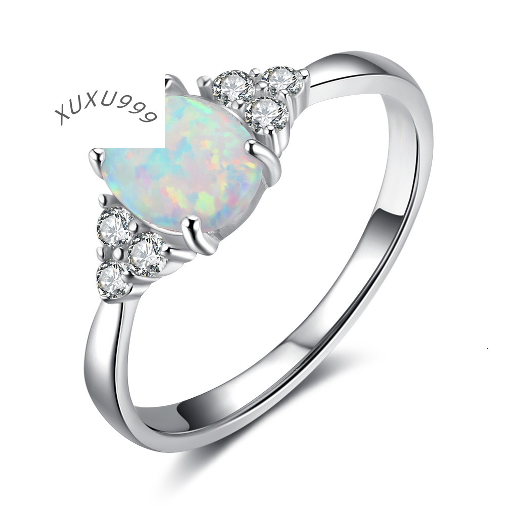 High Quality 925 Sterling Silver Simple Zircon Inlaid Opal Ring Eternal Engagement Wedding Rings