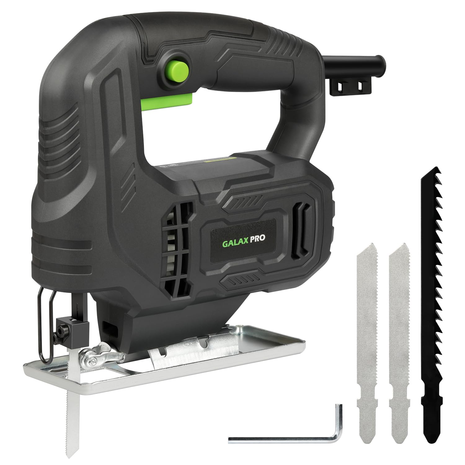GALAX PRO 400W Variable Speed Jigsaw, 3000 SPM, 45° Bevel Cutting, Lock-on Button, Includes Blades for Wood and Metal