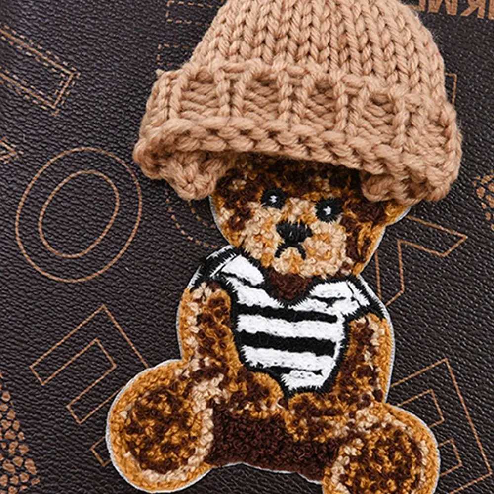 PU Leather Shoulder Bags Messenger Bag Women Small Square Bag Crossbody Bag Female Simple Cartoon Bear Handbags Pouch Z250512