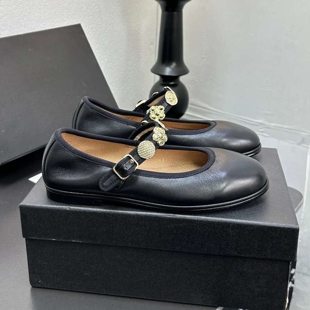 Women Size35-41 Genuine Leather Ballet Flats Mary Janes Round Toe Buckle Strap Lovely Designer Shoes Zapatillas De Mujer