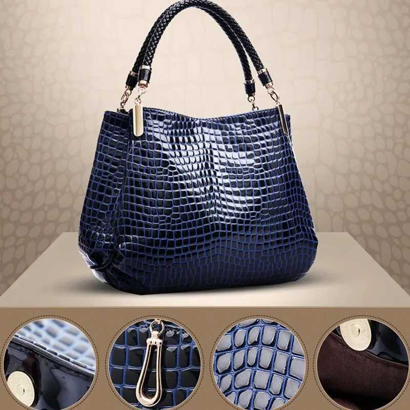 Womens Bag Large Capacity Tote Daily Commute Womens Shoulder Bag Crocodile Print Bright Face Handbag ShoppingXJ250512