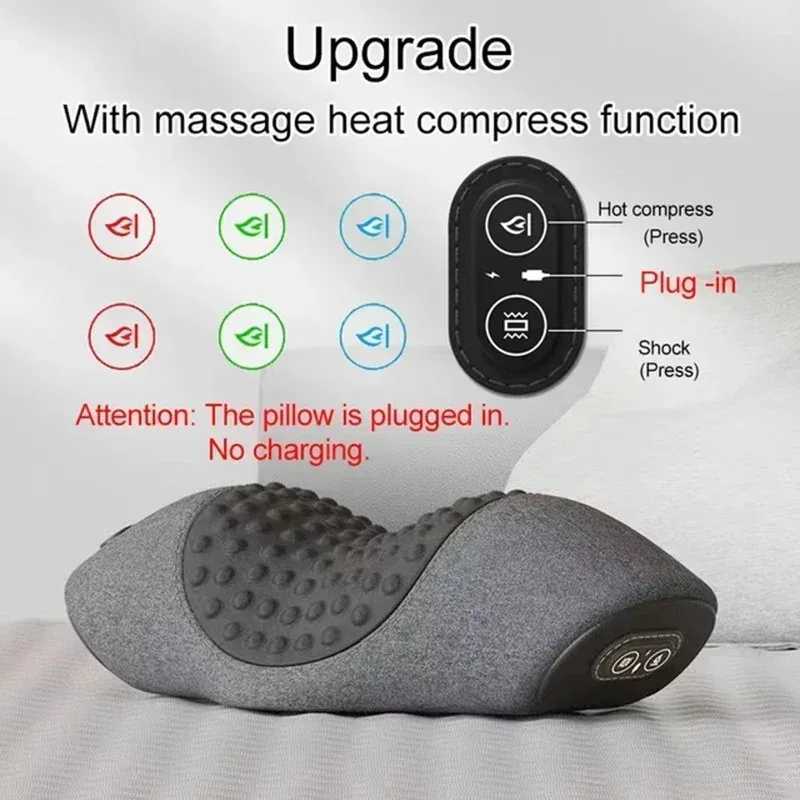 Electric Massager Cervical Pillow Hot Compress Vibration Massage Neck Traction Relax Sleeping Memory Foam Neck Guard Pillow GreyW250512