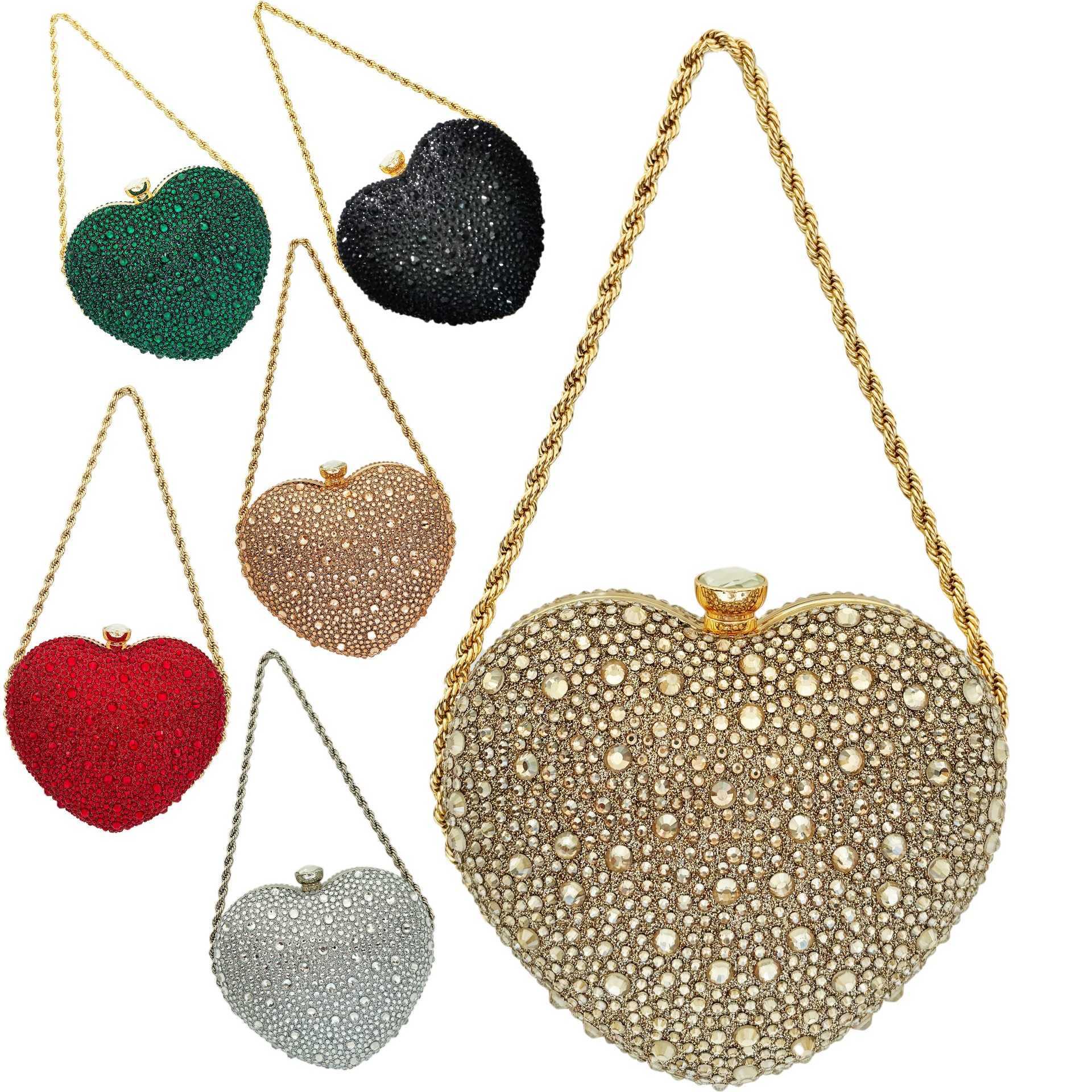 Banquet bag fashionable full diamond hand-held shoulder bag crossbody bag personalized hand-held bag wedding bag style love