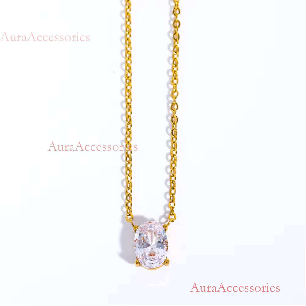 High End Gold Dainty Waterdrop & Oval Zirconia Stainless Steel Pendant Hypoallergenic Waterproof Necklace Fashion Jewe