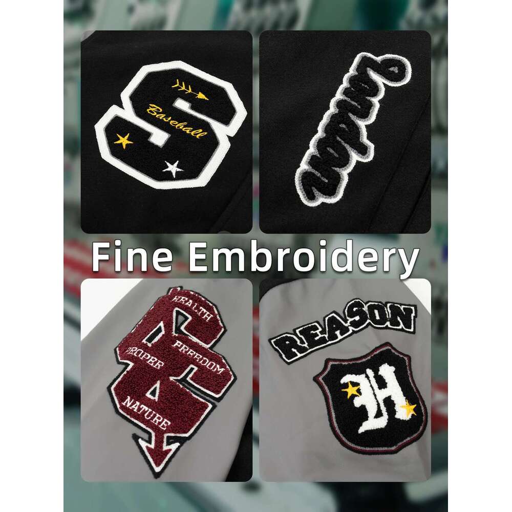 Mens Vintage Turn-down Collar Bomber Jacket Loose Letter Embroidery Coat Fall& Winter Leather Patchwork Varsity Baseball Jackets