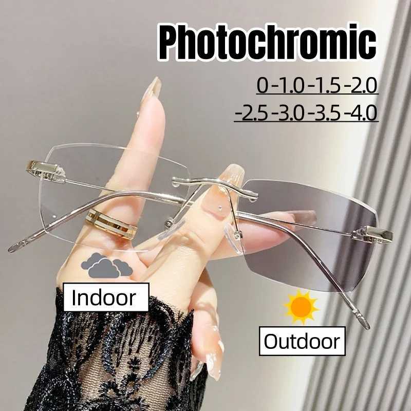 Intelligent Photochromic Myopia Glasses Women Retro Trendy Minus Sight Sunglasses 2 in 1 Farsighted Eyewear Diopter Prescription W250513