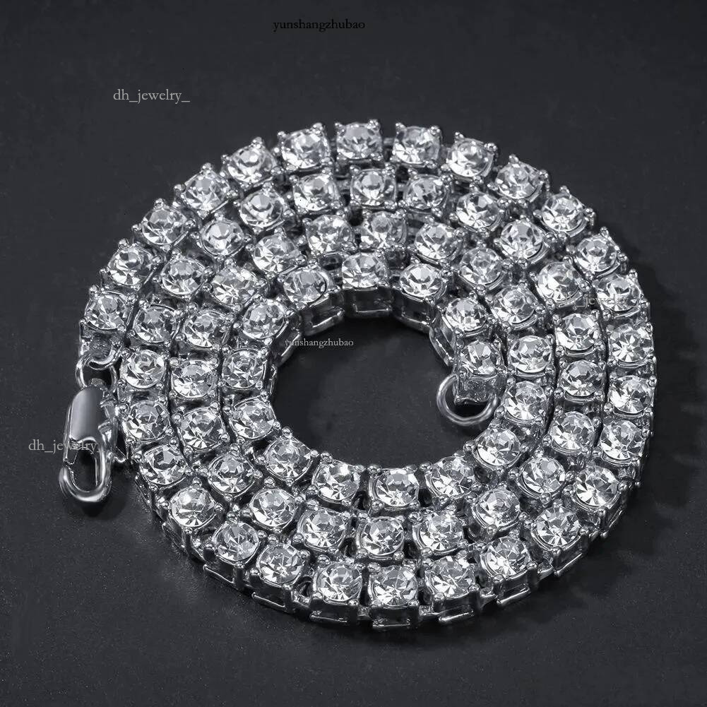 Designer mens hiphop chains dia one row tennis hip hop jewelry necklace 3mm 4mm sier rose gold crystal chain necklaces