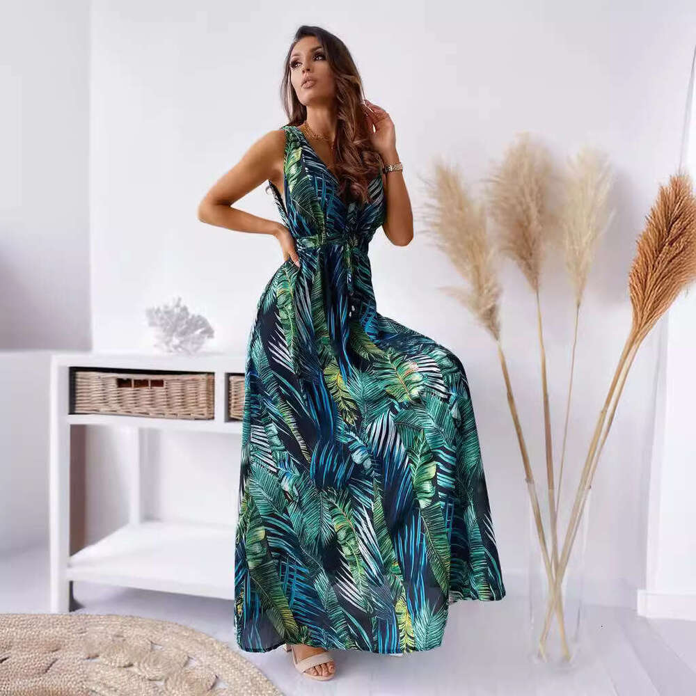 Women Clothes Dress Summer New Print Open Back Strap Dress KQ