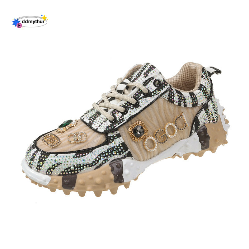 MMG Hot selling Letter rhinestones Fashion Sports Durian Matcake sole Mesh Single Shoes Women's ddmythur
