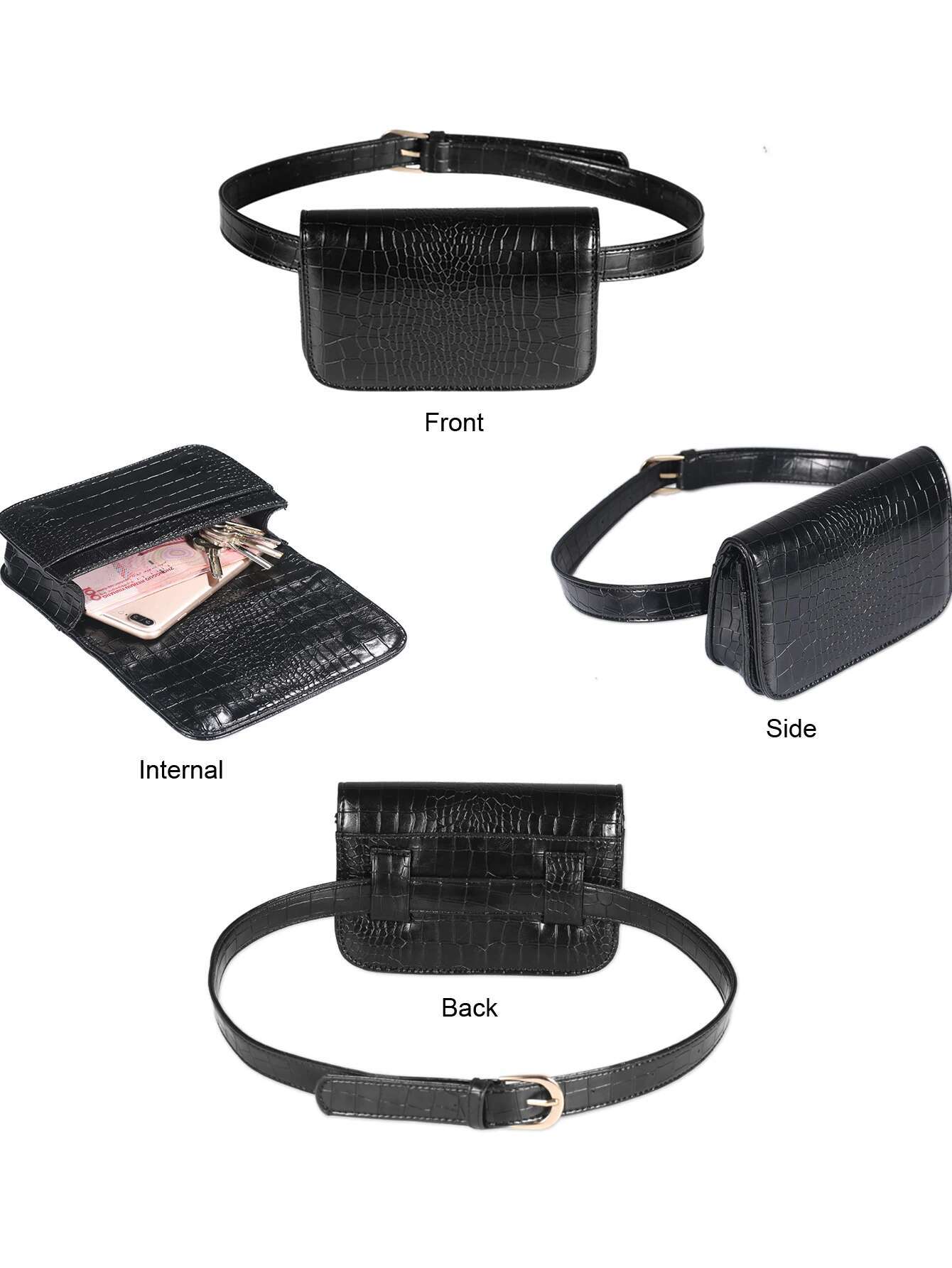 Fashionable women's waist multifunctional crocodile pattern PU leather small bag, casual sports diagonal cross chest bag