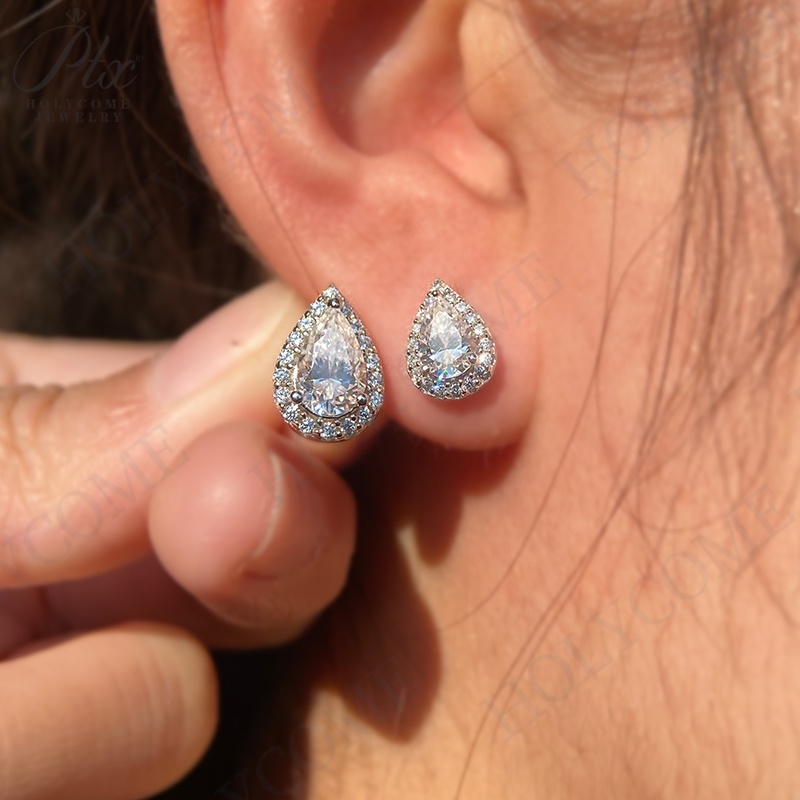 Pear Shape Halo Design Earrings Jewelry Set GRA Certification 0.5ct/1ct Ready to Ship DEF White Color 925 Sterling Silver Moissanite Earring for Women