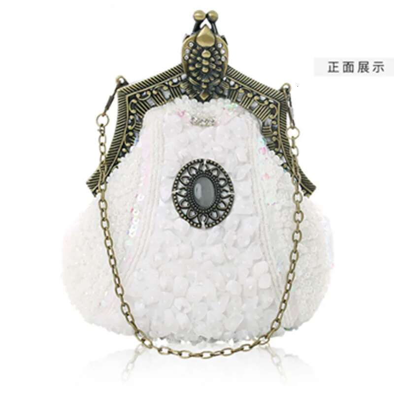 Designer Bag 2025 Retro Fashion Pearl Sequin Beaded Clutches Handbag For Women Vintage Antique Gold Color Chain Shoulder Bag Party Evening Bags Luxury
